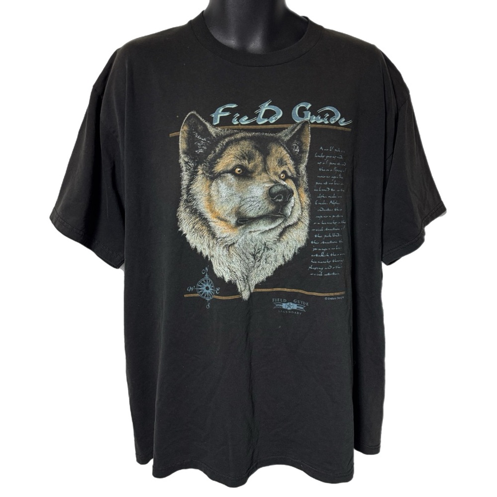 Vintage Field Guide Wolf Distressed Nature Tee T Shirt XL
